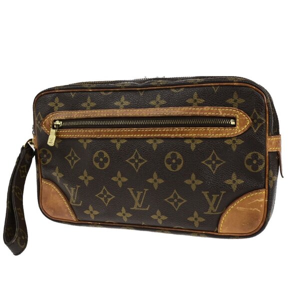 LOUIS VUITTON Marly Dragonne GM Clutch Hand Bag Monogram Brown - Picture 1 of 15